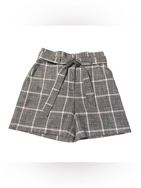 White House Black Market High Waist Plaid Tweed Shorts With Tie Belt Size 0